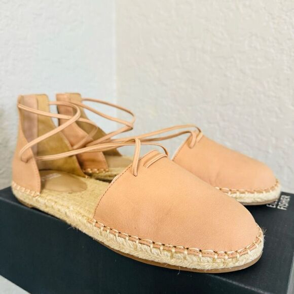 Eileen Fisher Lace-Up Leather Espadrille Sandal, Toffee Cream Pink Size 8, NWT - Picture 2 of 16